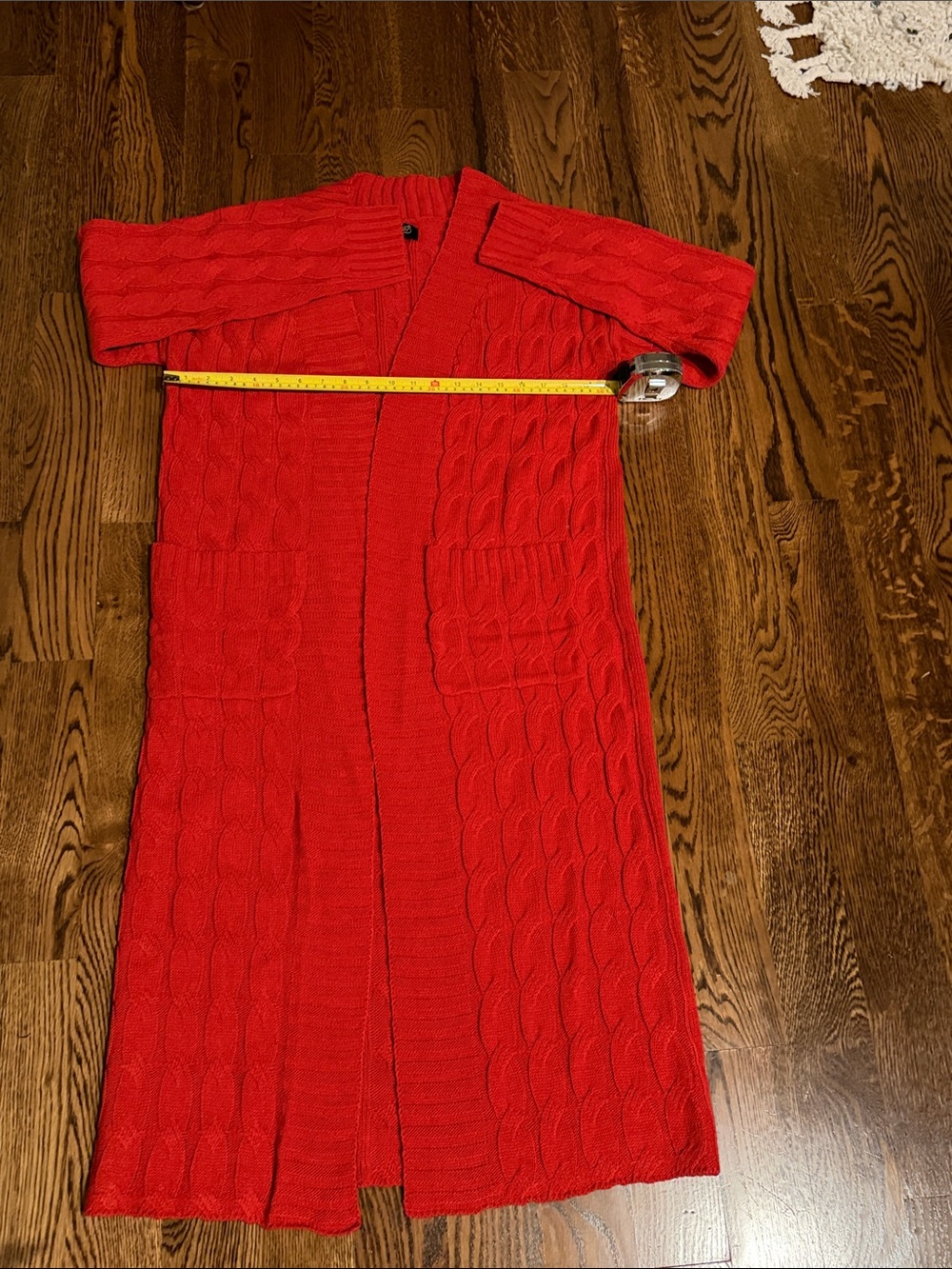 Spring 21 Bright Red Longline Open Knit cable knit Cardigan with Pockets medium - Picture 9 of 11